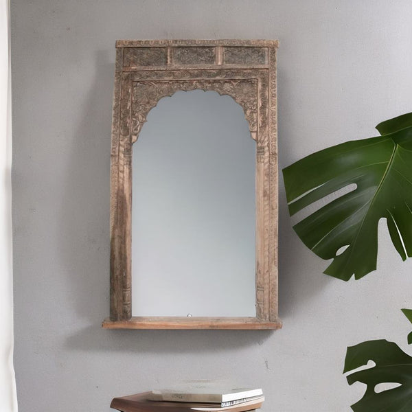 Hand Carved Modern Mango Solid Wood Natural Finish Mirror Frame