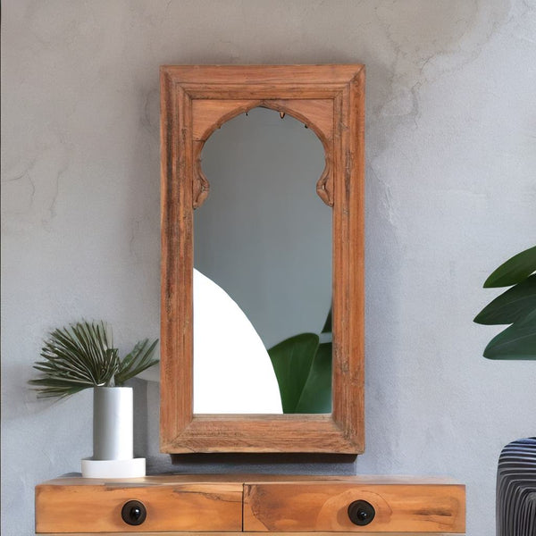 Hand Carved Modern Mango Solid Wood Brown Finish Mirror Frame