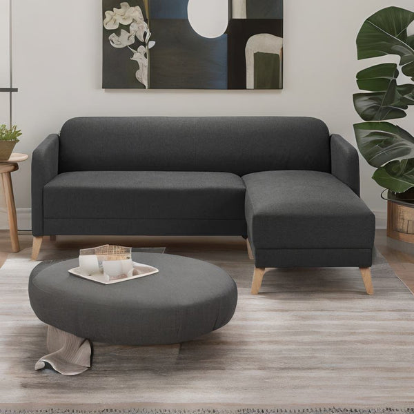 Classic Solid Sheesham Wood and Fabric L Shaped Sofa