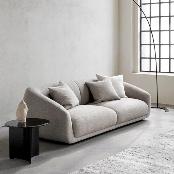 Milano Beige Modern Curved Boucle Fabric Sofa – 4 Seater