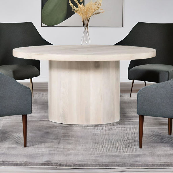 Modern Solid Wood Dining Table In Light White Finish