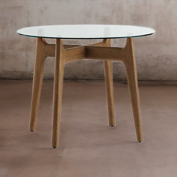 Classic Solid Sheesham Wood and Glass Top Dining Table