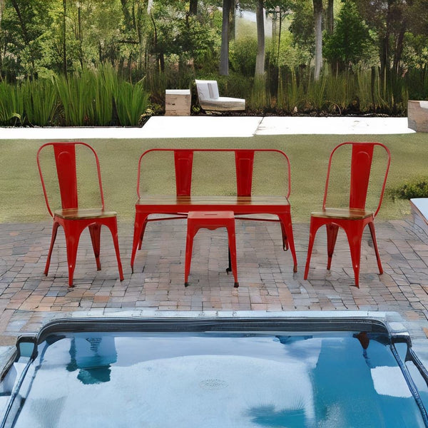 Industrial Metal Mango Solid Wood Top Patio Table Set