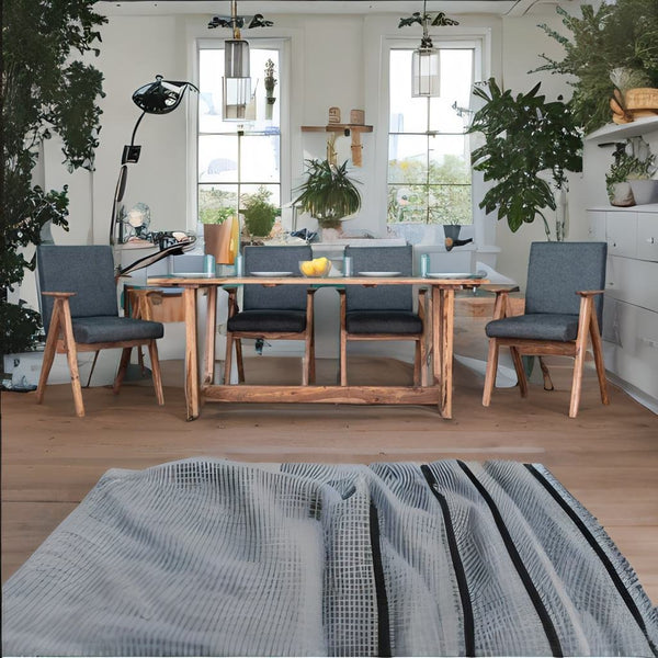 Hawkins Solid Wood 6 Seater Dining Table Set With Upholstered Chairs