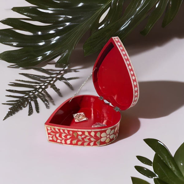Wooden Jewelry Box Heart Shaped
