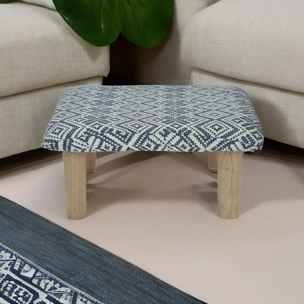 Classic Solid Sheesham Wood and Fabric Foot Stool