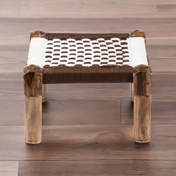 Classic Solid Sheesham Wood and Fabric Foot Stool