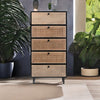 Modern Rattan Mango Solid Wood Iron Base Chest Of 5 Drawers
