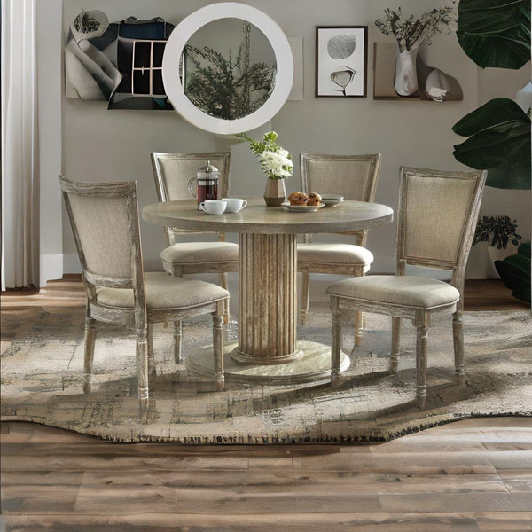 Rattan French Solid Wood 4 Seater Round Dining Table Set