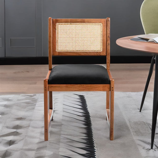 Classic Rattan Sheesham Solid Wood and Fabric Dining Chair