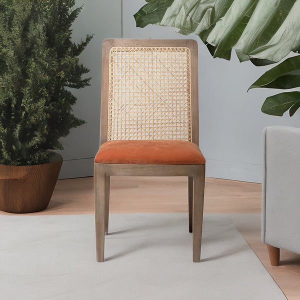 Classic Rattan Sheesham Solid Wood and Fabric Dining Chair