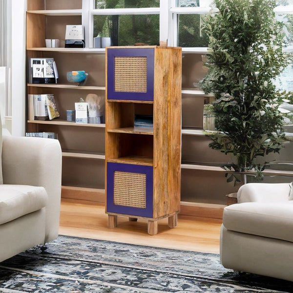 Rattan Solid Wood Bookshelf - Contemporary Design
