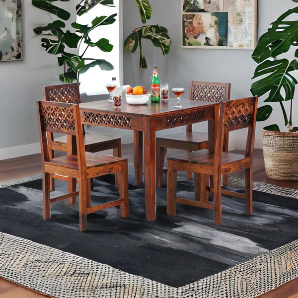 Classic Solid Sheesham Wood 4 Seater Dining Table Set
