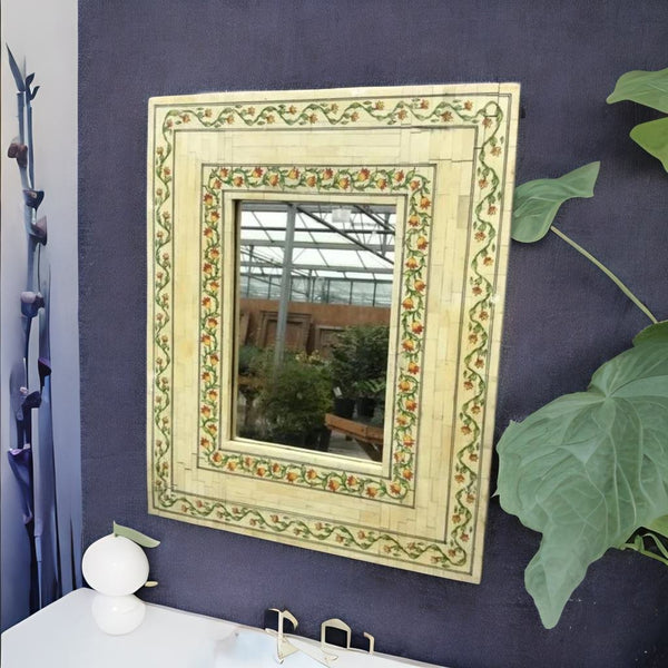 Bone Inlay Hand Painted Indian Mirror Frame