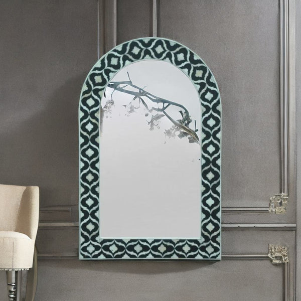 Bone Inlay Mirror Frame Black Geometric Pattren