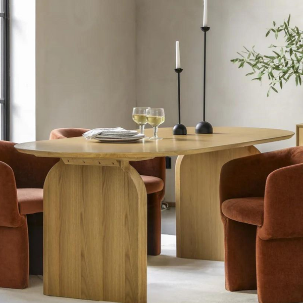 Retro Solid Wood Curved 6 Seater Dining Table