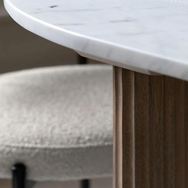 Antalya Modern Fluted Curve Marble Top Dining Set With Boucle Chairs - 4 Seater, 6 Seater - All Sizes