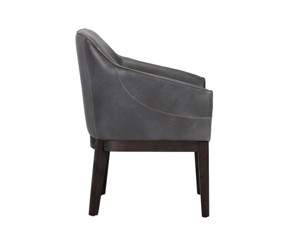 Modern Solid Wood Leather Arm Chair- Grey Finish