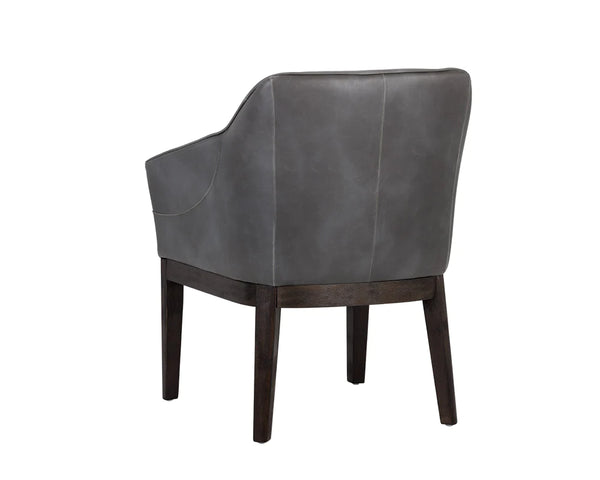 Modern Solid Wood Leather Arm Chair- Grey Finish