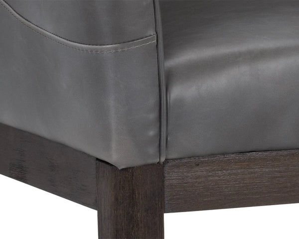 Modern Solid Wood Leather Arm Chair- Grey Finish