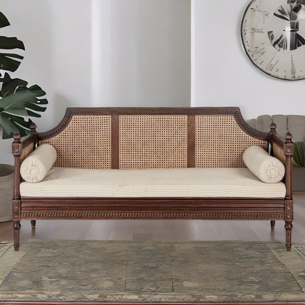 Classic Rattan Solid Wood Day Bed- Brown Finish