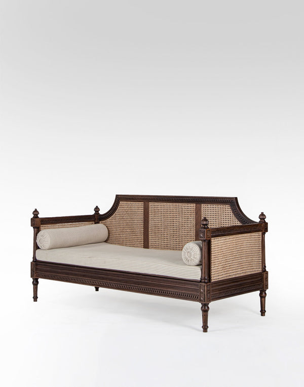 Classic Rattan Solid Wood Day Bed- Brown Finish