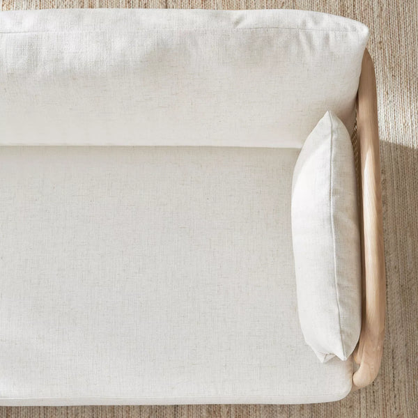 Classic Rattan Solid Wood 3 Seater Fabric Sofa- Natural Finish