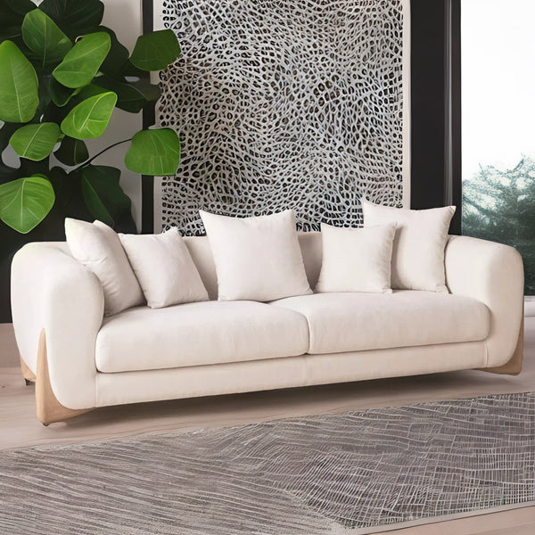 Modern Curve Solid Wood 3 Seater Fabric Sofa - White Finish