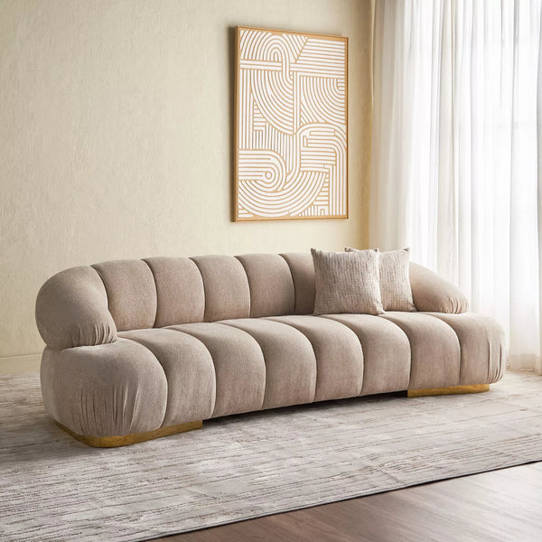 Modern Solid Wood Premium Fabric 4 Seater Sofa - Cream Finish