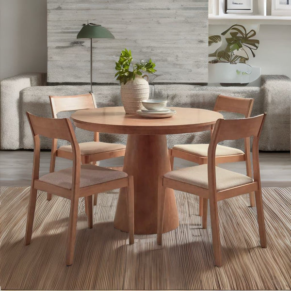 Antalya Modern Solid Wood 4 Seater Round Dining Table Set