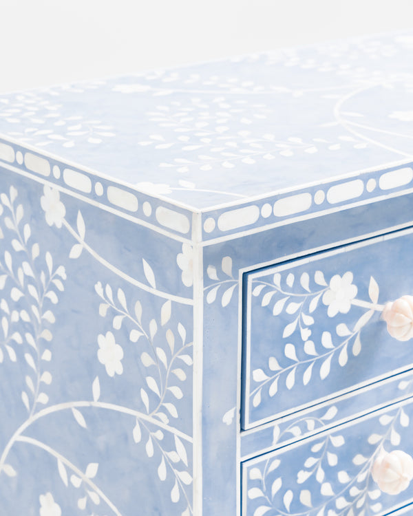 Blue Toki Bone Inlay Chest of 5 Drawers