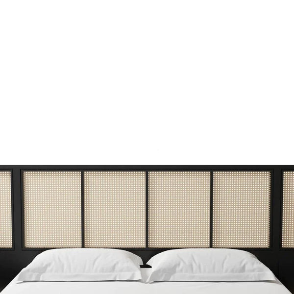 Rio Classic Solid Wood Rattan Bed With Attached Side Table In Black Finish -All sizes