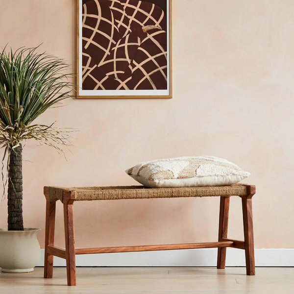 Classic Wood And Jute Woven Bench