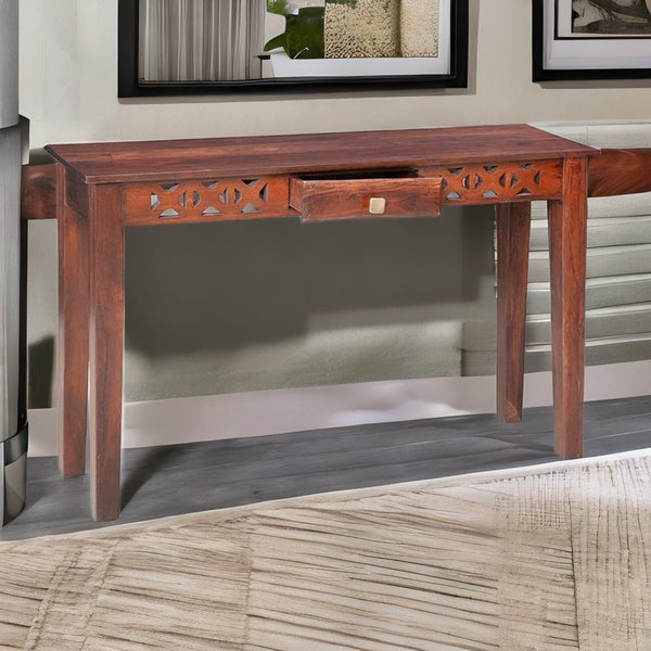 Wooden Drawer Console Table - Brown Matte Finish