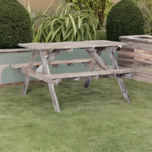 Modern Solid Mango Wood Distress Finish Patio Table Set