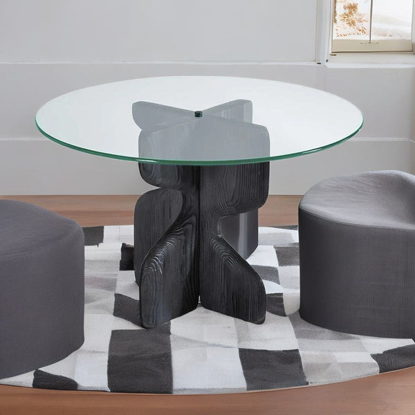 Modern Acacia Solid Wood and Glass Top Dining Table