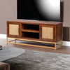 Modern Rattan Mango Solid Wood Brown Finish Iron Base Tv Unit