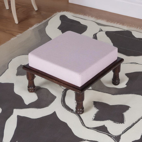Classic Solid Sheesham Wood and Fabric Foot Stool