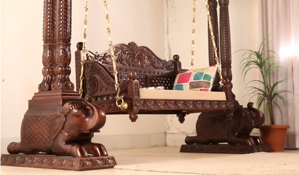 Rajasthani Solid Wood Walnut finish 2 Seater Swing Chair