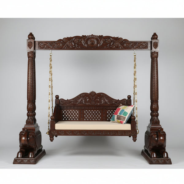 Rajasthani Solid Wood Walnut finish 2 Seater Swing Chair