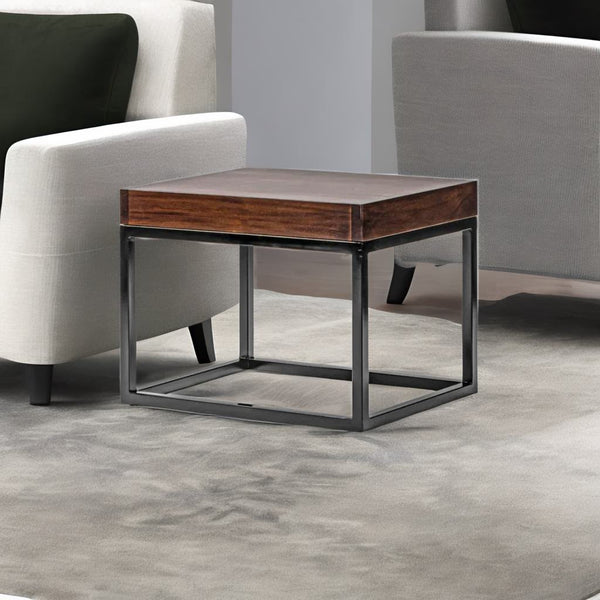 Classic Solid Wood End Table with Metal Legs