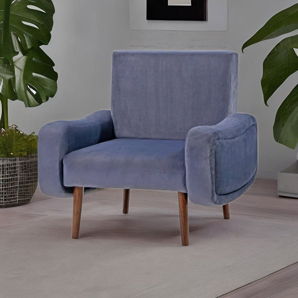 Fabric & Wooden Single Seater Sofa Blue Finish