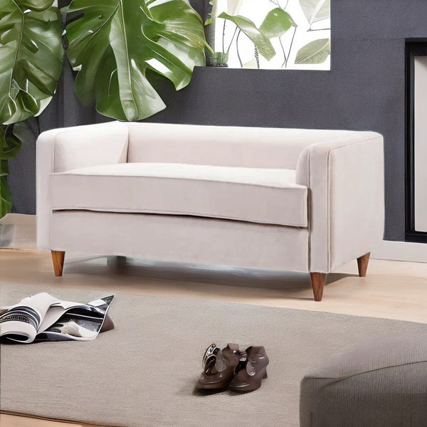 Classic Sheesham Solid Wood and Fabric White 2 Seater Fabric Sofa