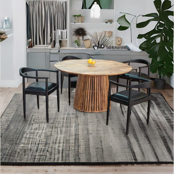 Antalya Modern Solid Mango Wood Fluted Round 4 Seater Dining Table Set