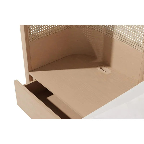 Rio Classic Solid Wood Rattan Bed With Attached Side Table In Natural Finish -All sizes