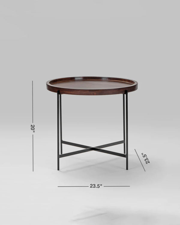 Sheesham Solid Wood Round Metal End Table