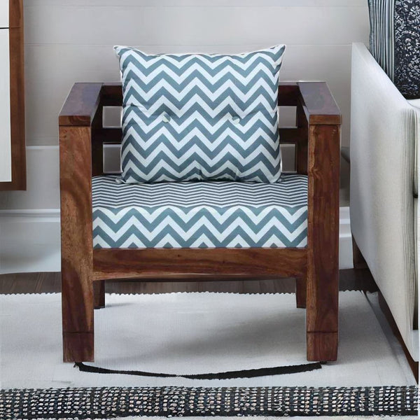 Classic Solid Sheesham Wood and Fabric Single Seater Sofa