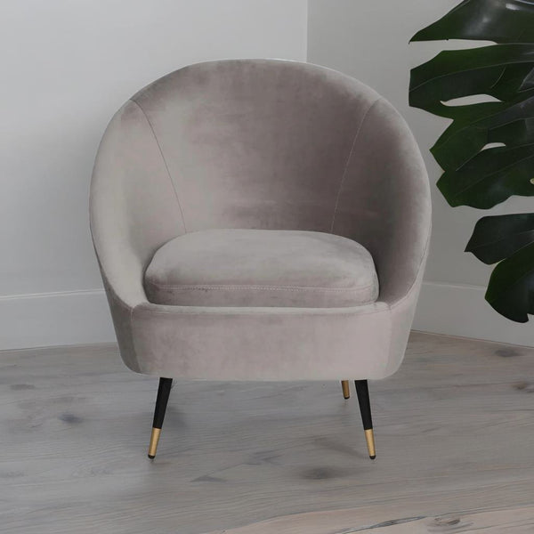 Elizabeth Premium Velvet Fabric Grey Color Barrel Chair and Stool