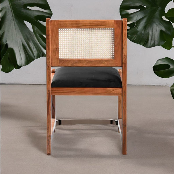 Classic Rattan Sheesham Solid Wood and Fabric Dining Chair