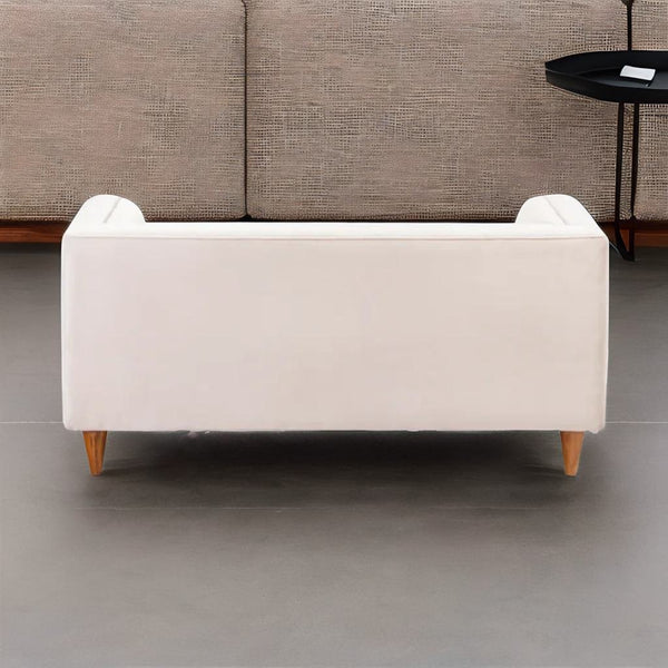 Classic Sheesham Solid Wood and Fabric White 2 Seater Fabric Sofa